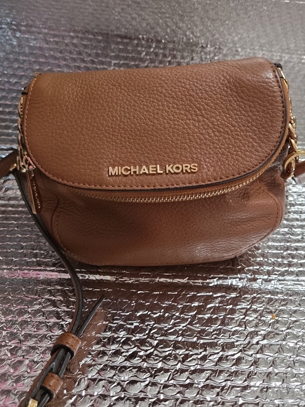 MICHAEL KORS Tan Pebbled Leather Crossbody Saddle Bag - Picture 2 of 10